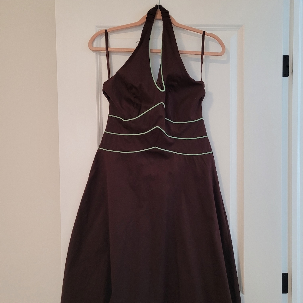 Brown dress with lime green detail. From the Dress Barn